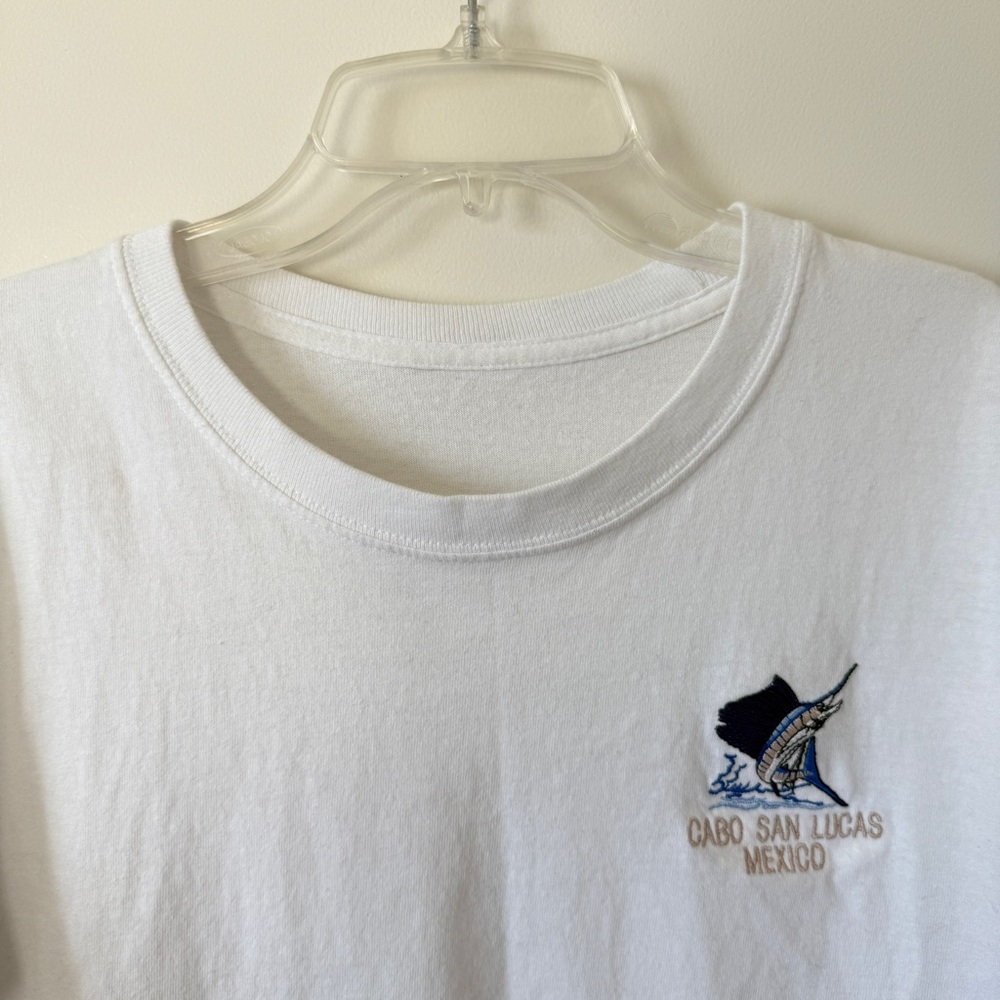 Cabo San Lucas Mexico White Embroidered Cropped T-shirt Shirt Top - Picture 2 of 9
